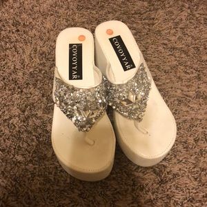 White sparkley sandals.